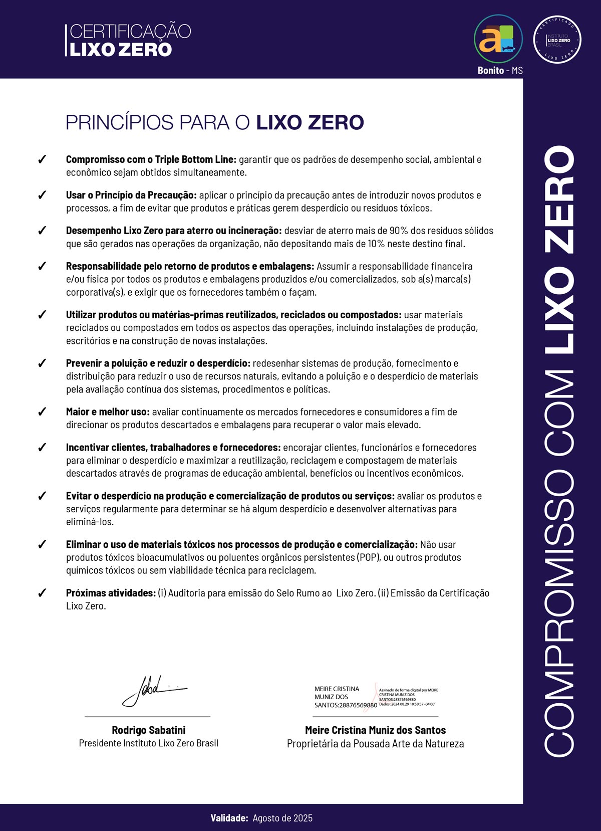 Certificação Lixo Zero - Arte da Natureza Hotel Bonito